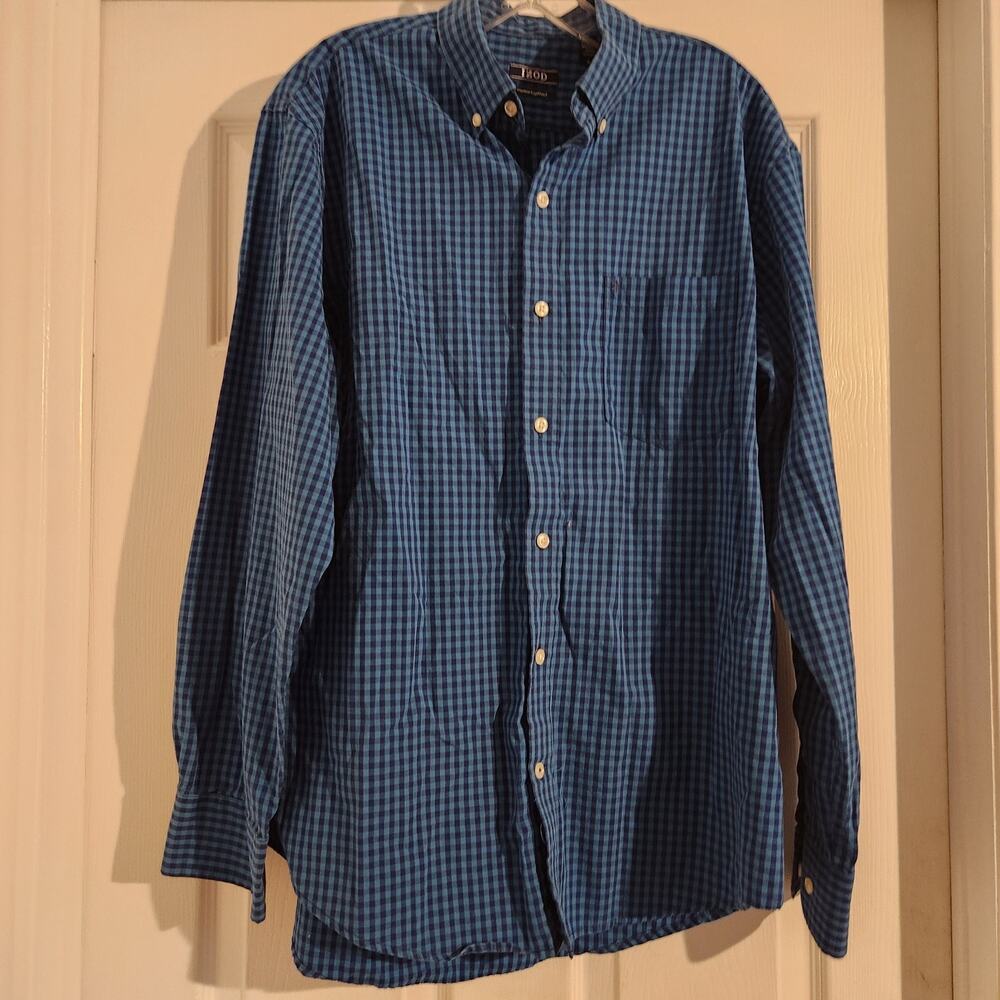 Izod Mens Long Sleeved Blue Plaid Shirt M
